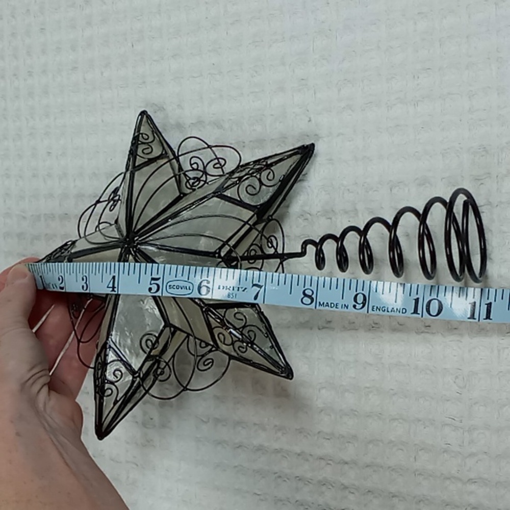 Capiz Shell Christmas Tree Star/Tree Topper Black/Wht Detailed Metal Scrollwork - Picture 5 of 6